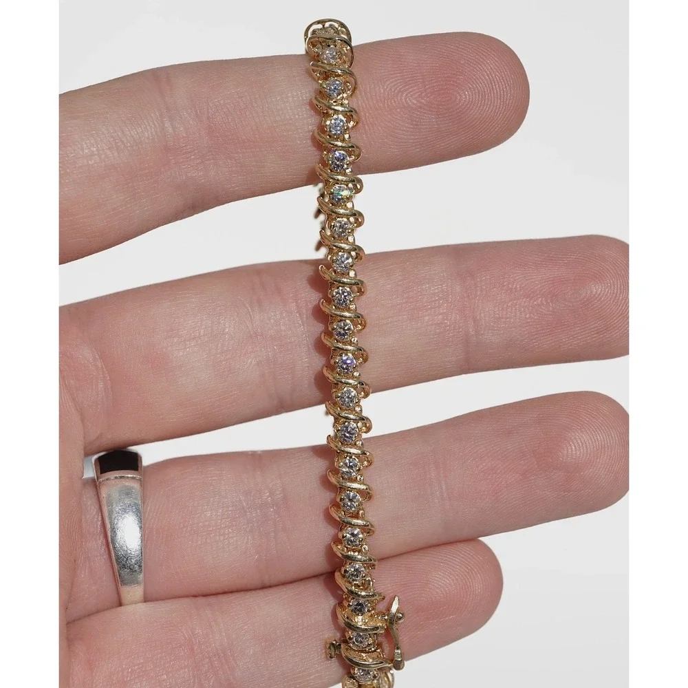 3 Ct 14k Solid Gold Natural VS1 Round Diamond Tennis Bracelet 7 3/8